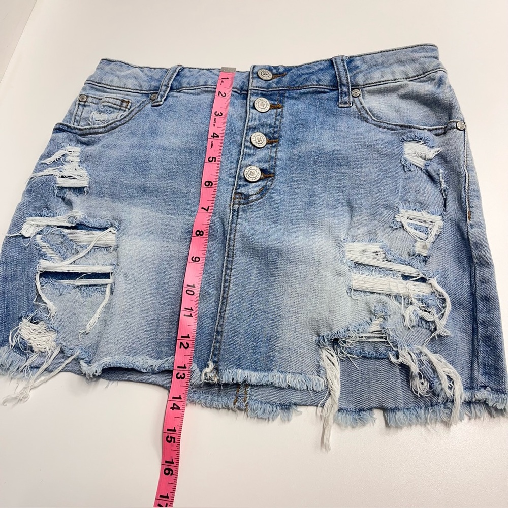 Altar’d state skirt cotton blend sz medium distressed denim mini skirt buttons - Picture 4 of 10